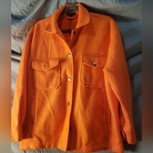 NWT PrettyLittleThing PLT Bright Neon Orange Shacket Jacket Coat Size S